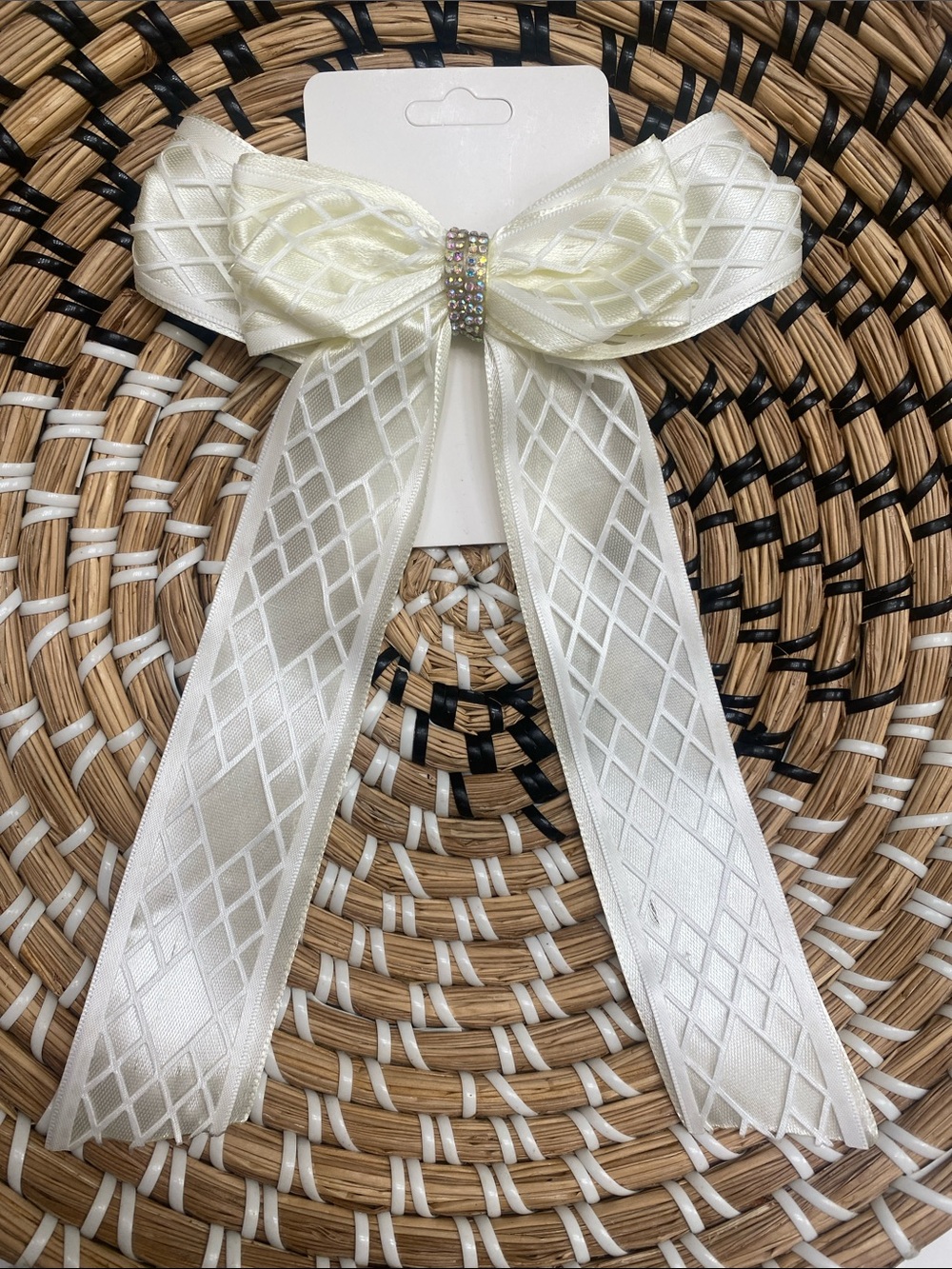 Ivory Formal Hair Bow with Rhinestone Center